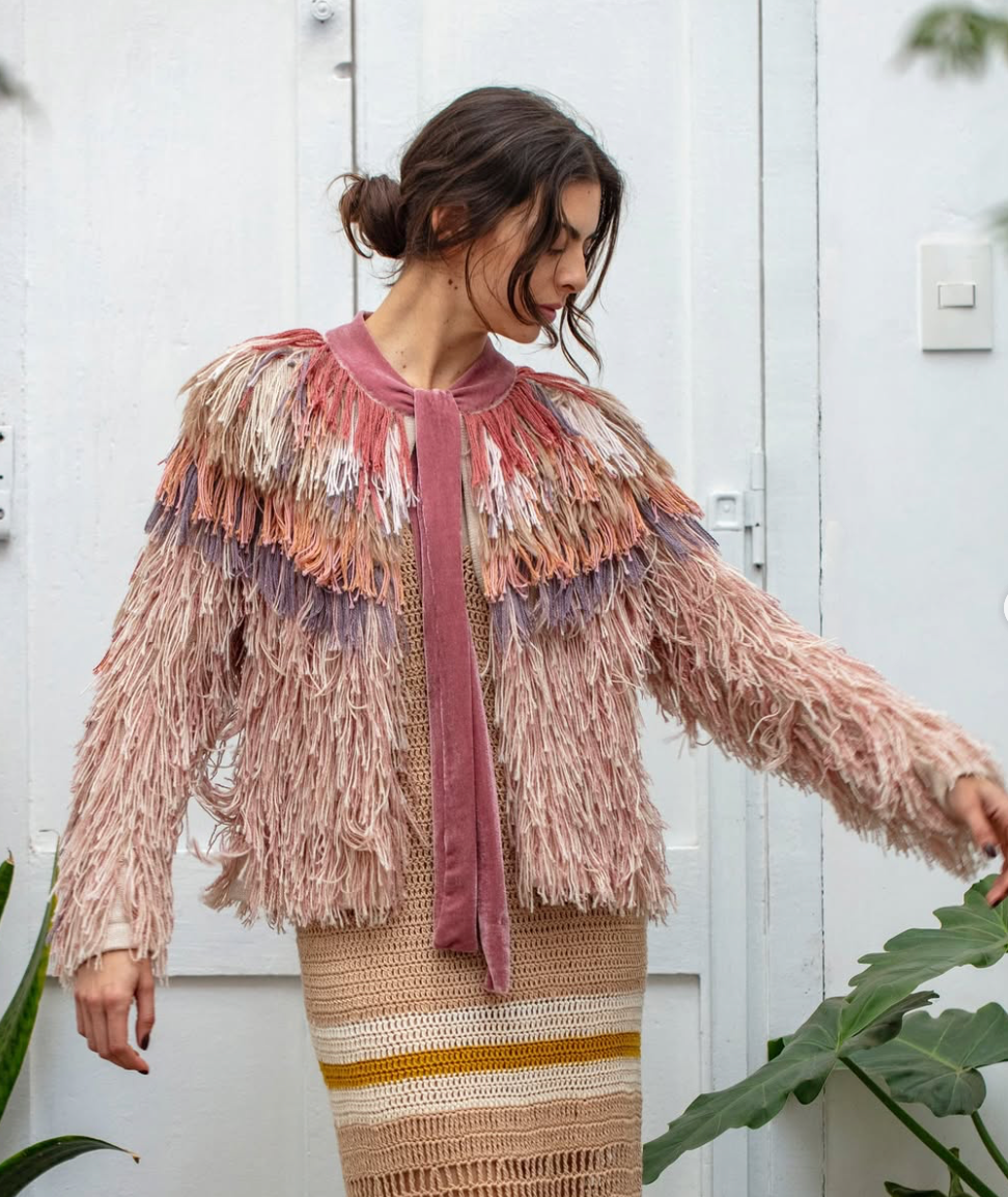 RAINBOW FRINGE JACKET - BLUSH