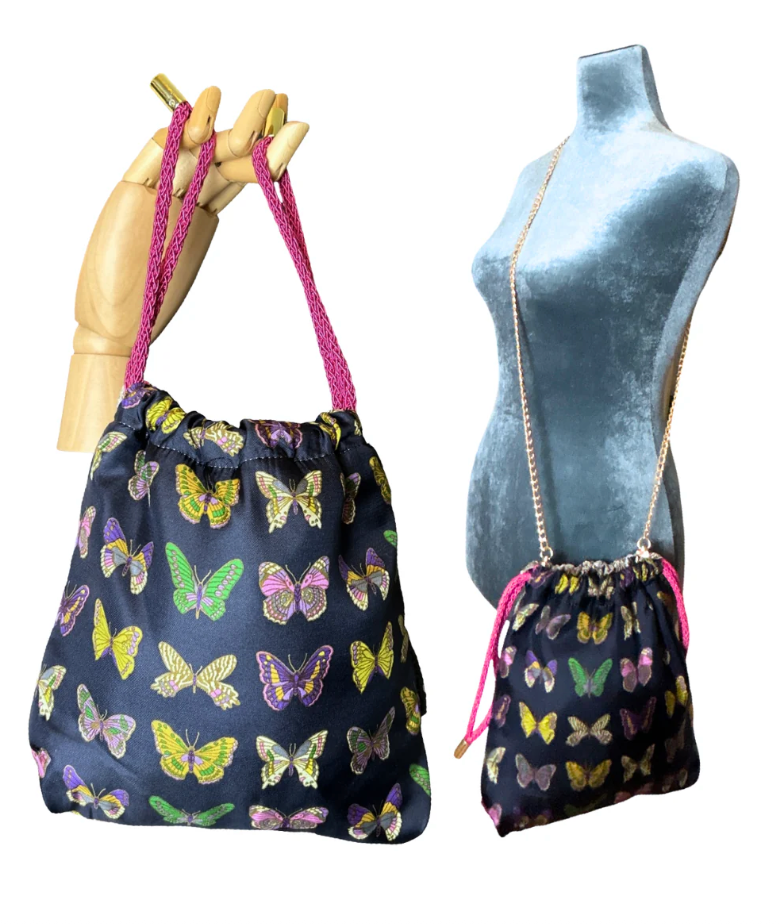 VINTAGE GUCCI FARFALLE BLUE SCARF DRAWSTRING CROSSBODY BAG