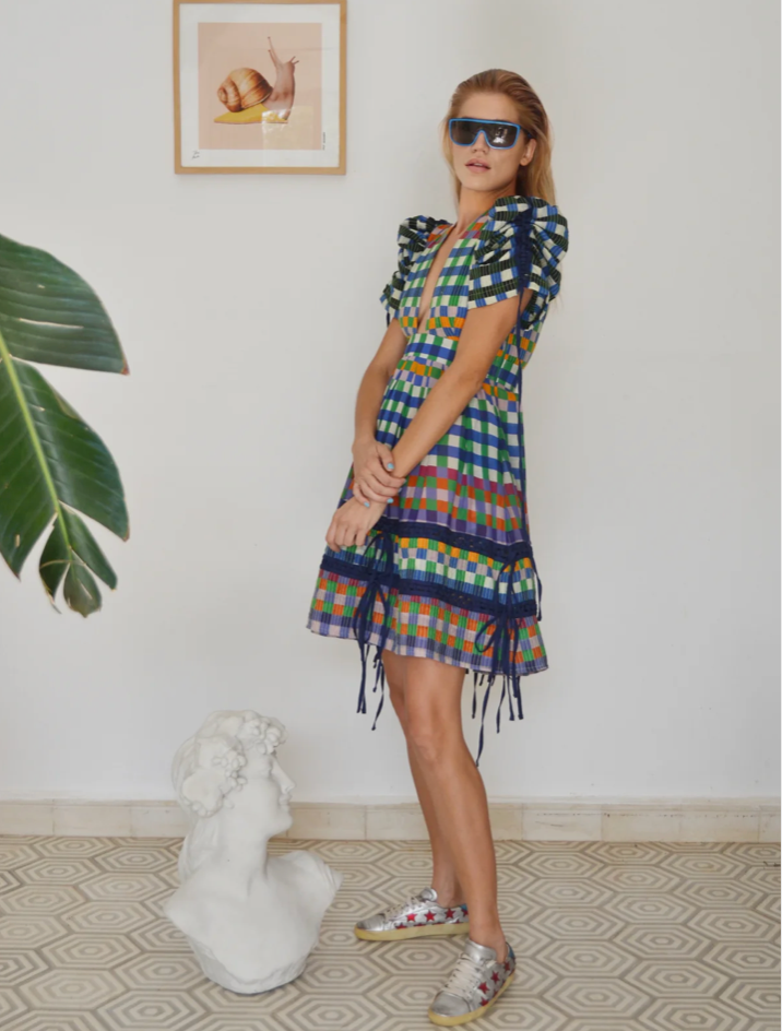 MOROCCAN SQUARE PRINT SHORT COTTON