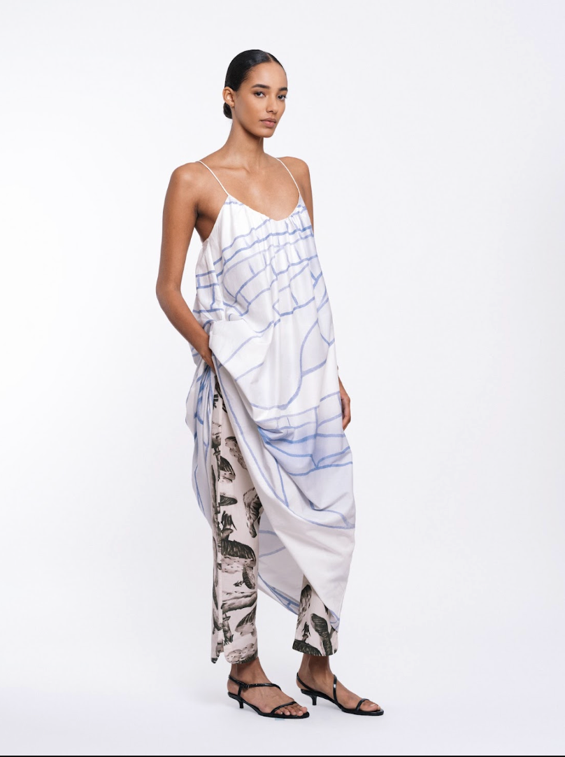 CARLA DRESS - OFF WHITE / BLUE