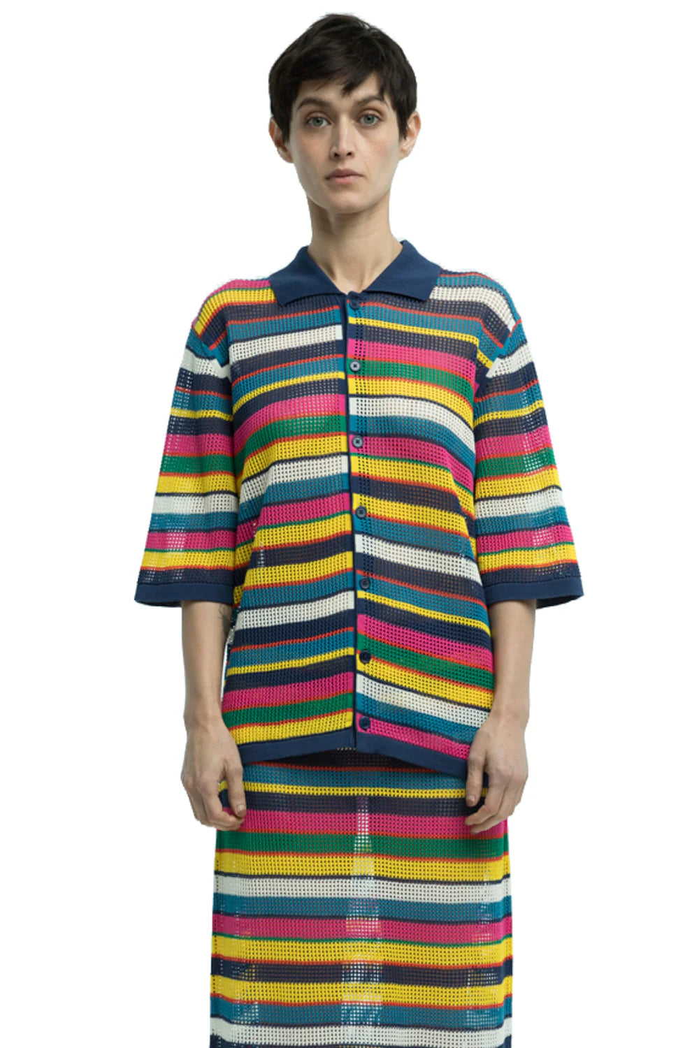 Rell Mesh Stitch Stripe Cardigan