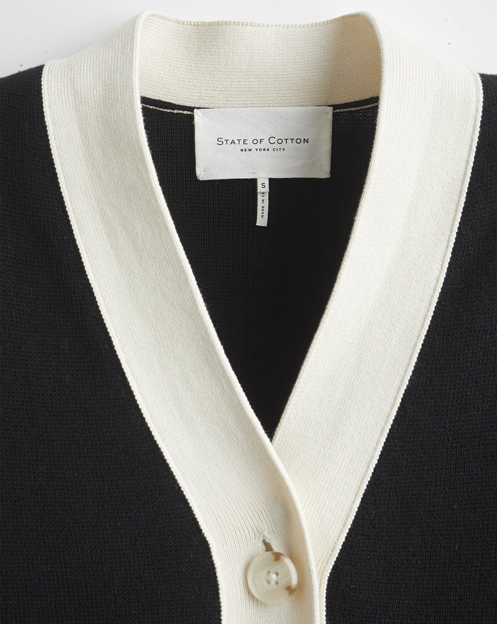 The Perry Tipped Cotton Cardigan - Black/Ivory