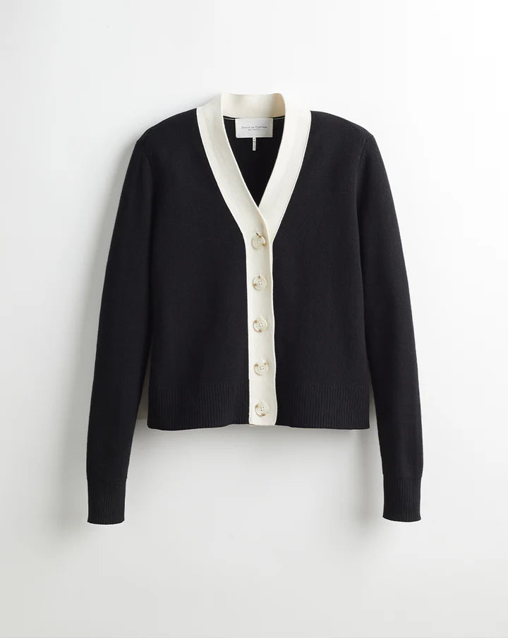 The Perry Tipped Cotton Cardigan - Black/Ivory