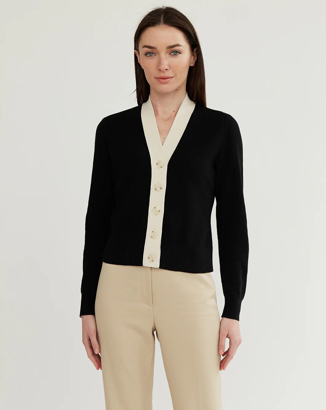 The Perry Tipped Cotton Cardigan - Black/Ivory