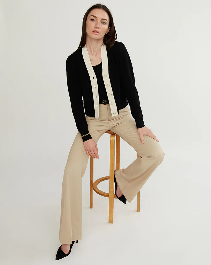 The Perry Tipped Cotton Cardigan - Black/Ivory