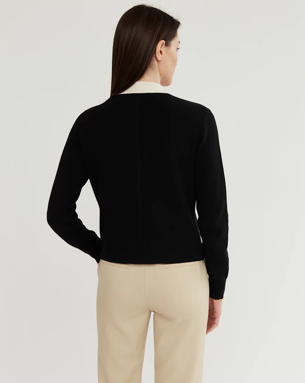 The Perry Tipped Cotton Cardigan - Black/Ivory