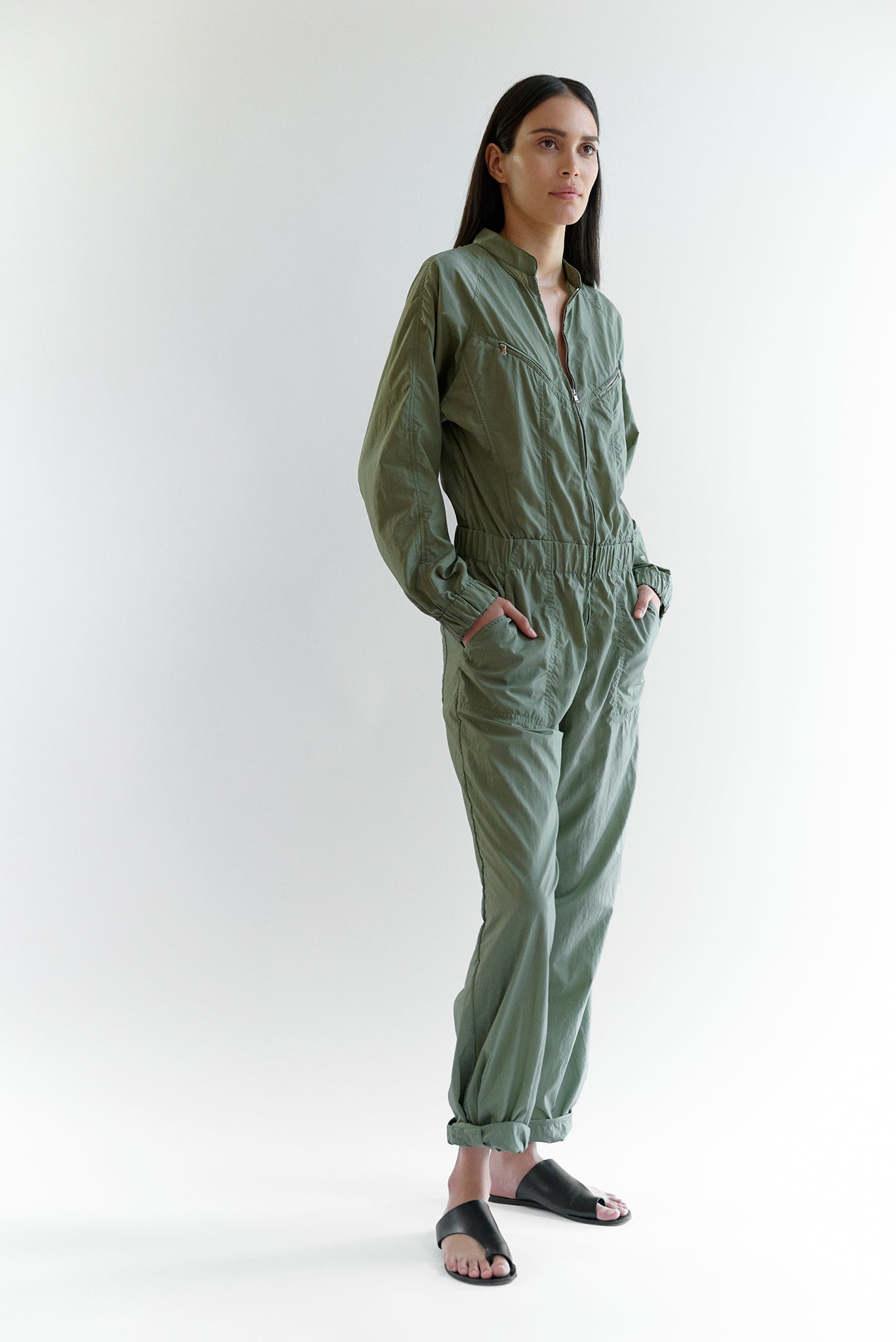 Amelia Japanese Eco Nylon Flight Suit - Olive