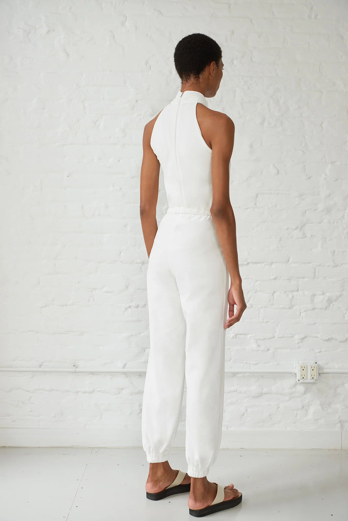 Yana Halter Neck Velour Jumpsuit - White