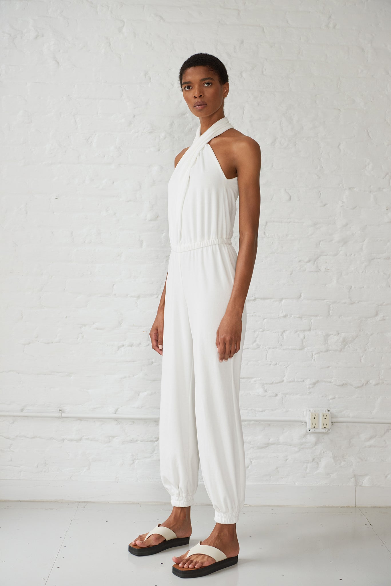 Yana Halter Neck Velour Jumpsuit - White