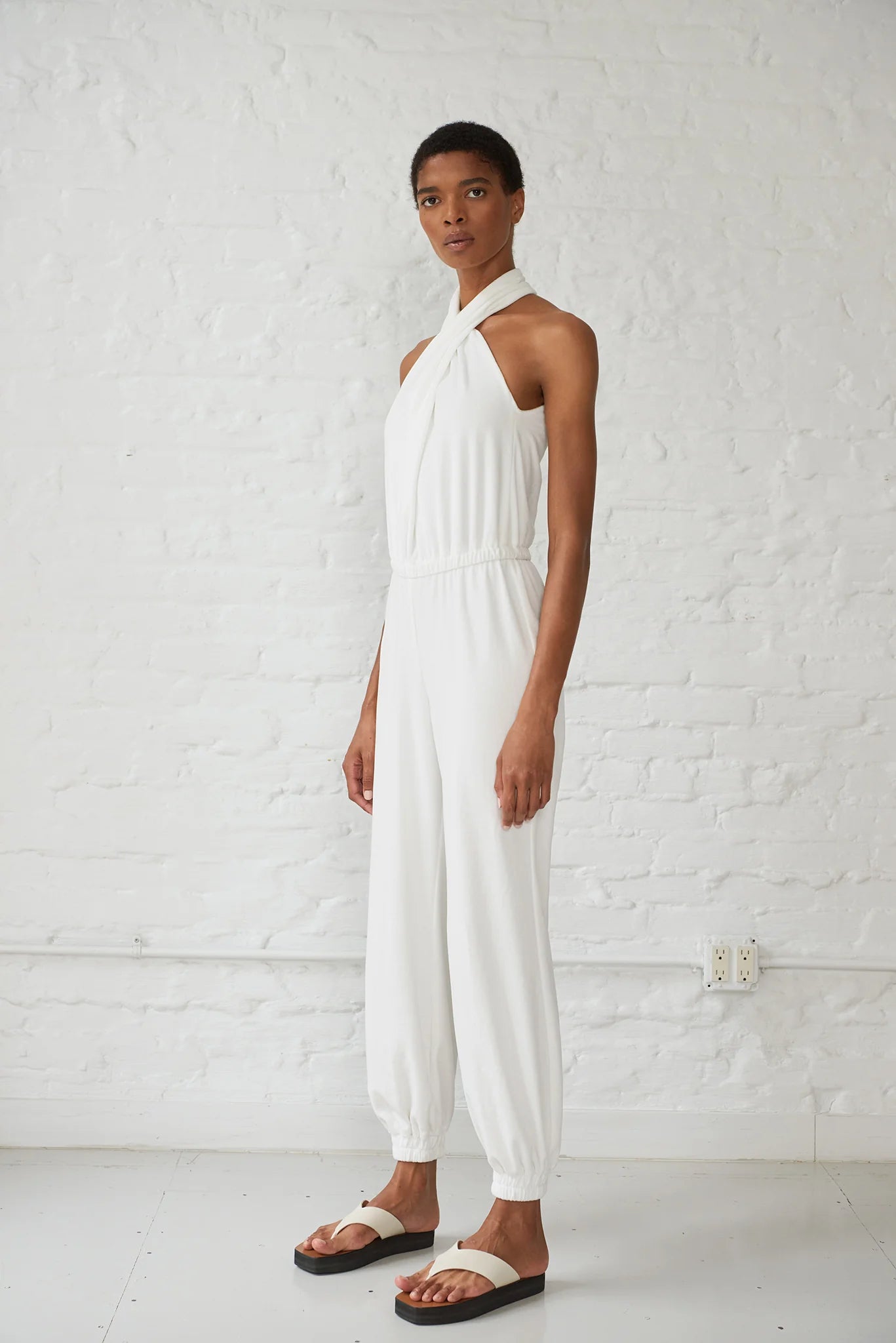 Yana Halter Neck Velour Jumpsuit - White