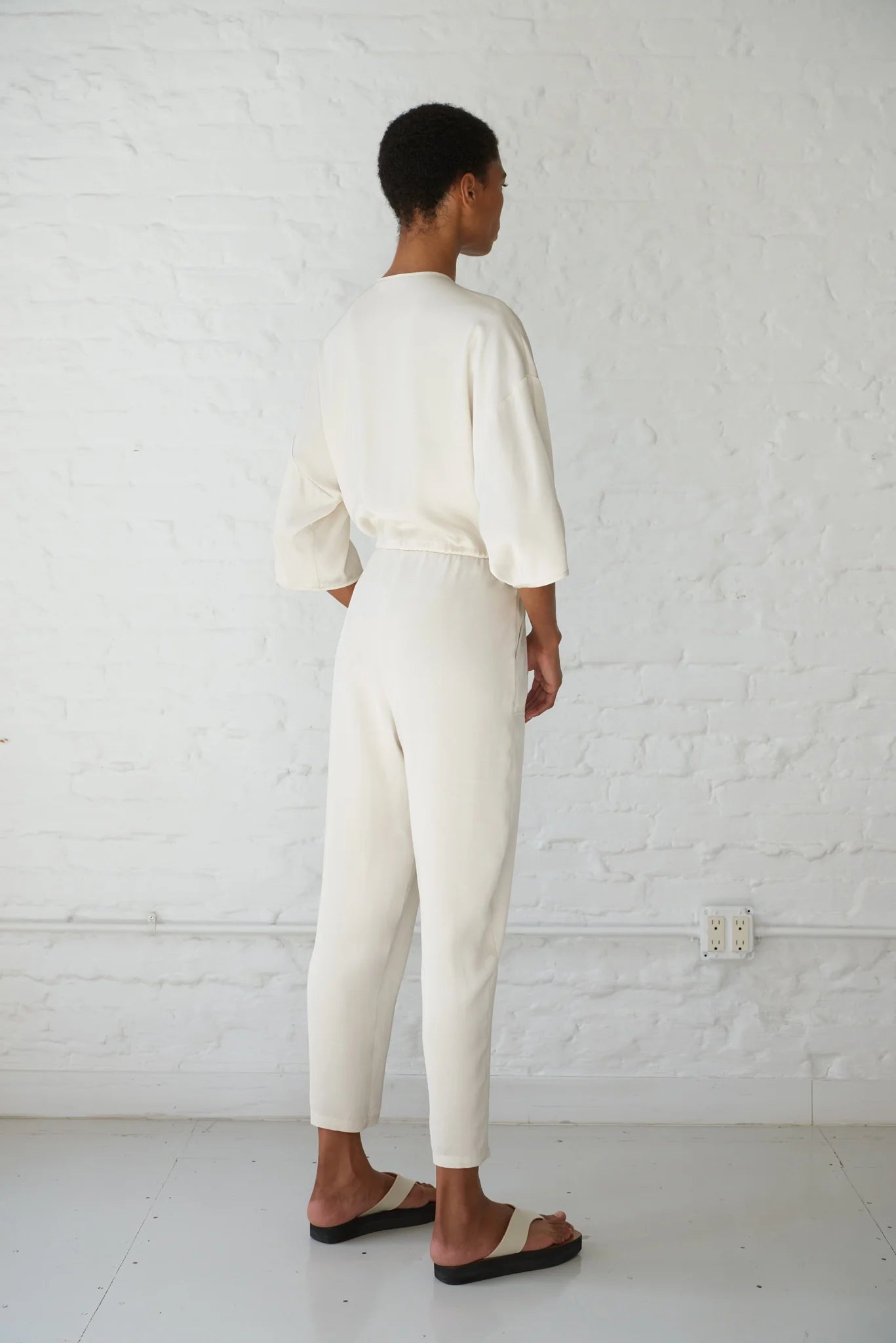 Karla Kimono Sleeve Satin Jumpsuit - Ivory