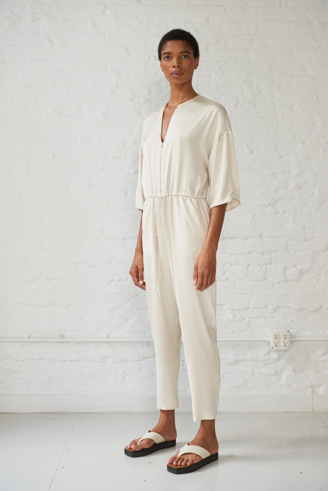 Karla Kimono Sleeve Satin Jumpsuit - Ivory