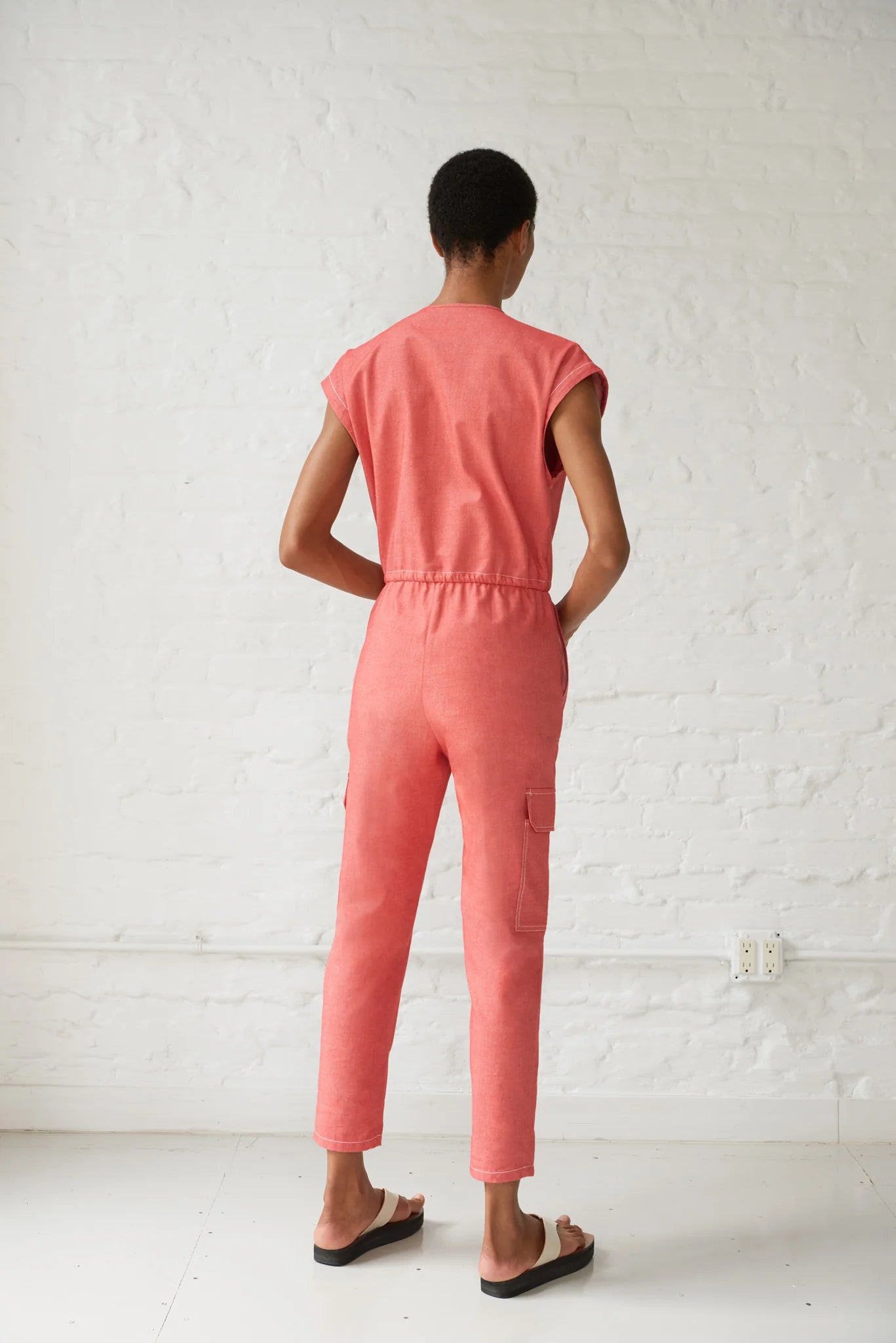 Traci Japanese Denim Jumpsuit - Red