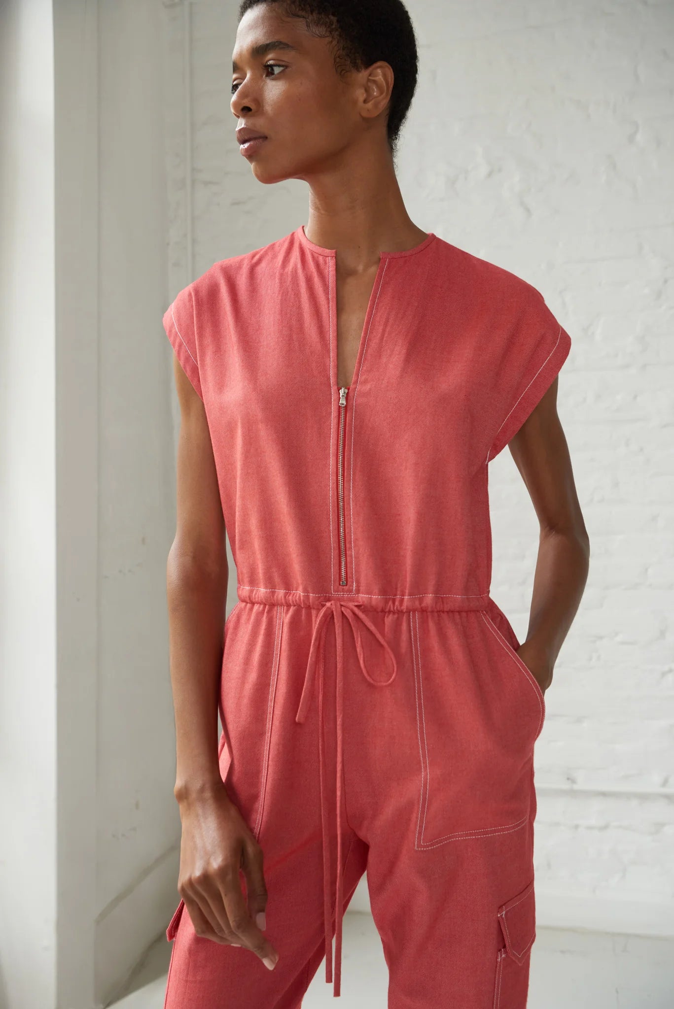 Traci Japanese Denim Jumpsuit - Red