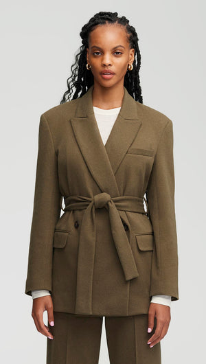 Belted Blazer in Cozy Jersey-Army