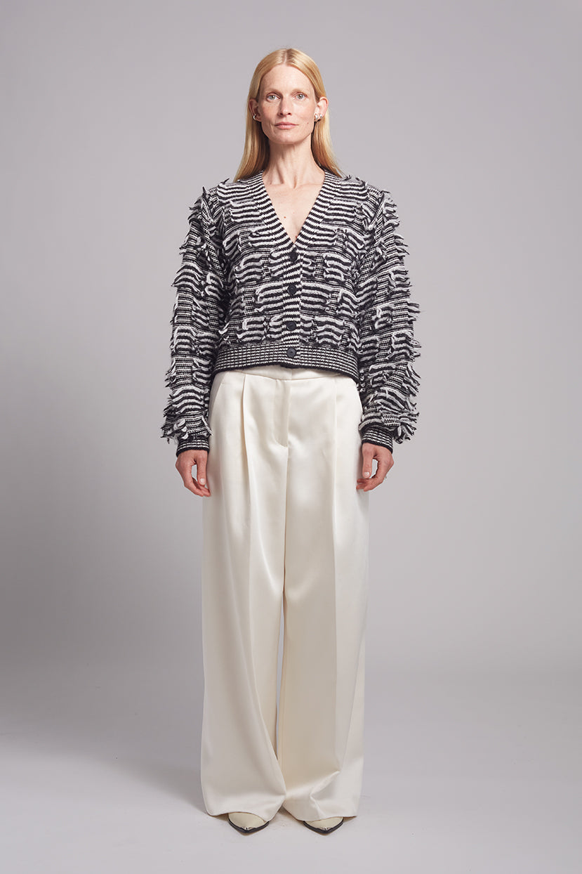 LUELLA STRIPE CARDI | IVORY + BLACK STRIPE