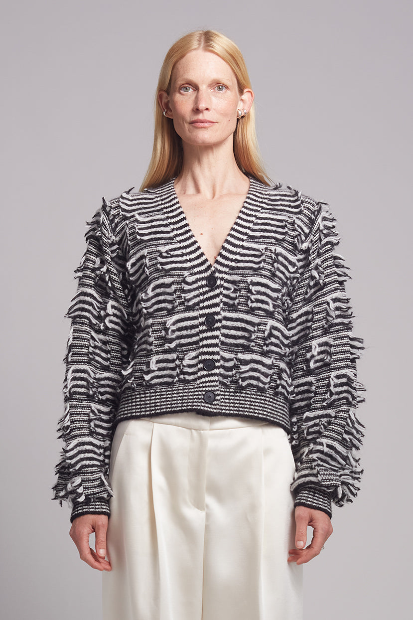 LUELLA STRIPE CARDI | IVORY + BLACK STRIPE