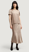 Bias Satin Skirt Taupe