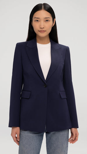 Single Button Blazer in Seasonless Wool -Navy