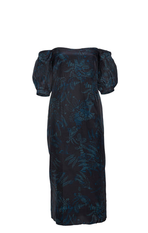 Eliza Off Shoulder Midi Dress - Navy Feather