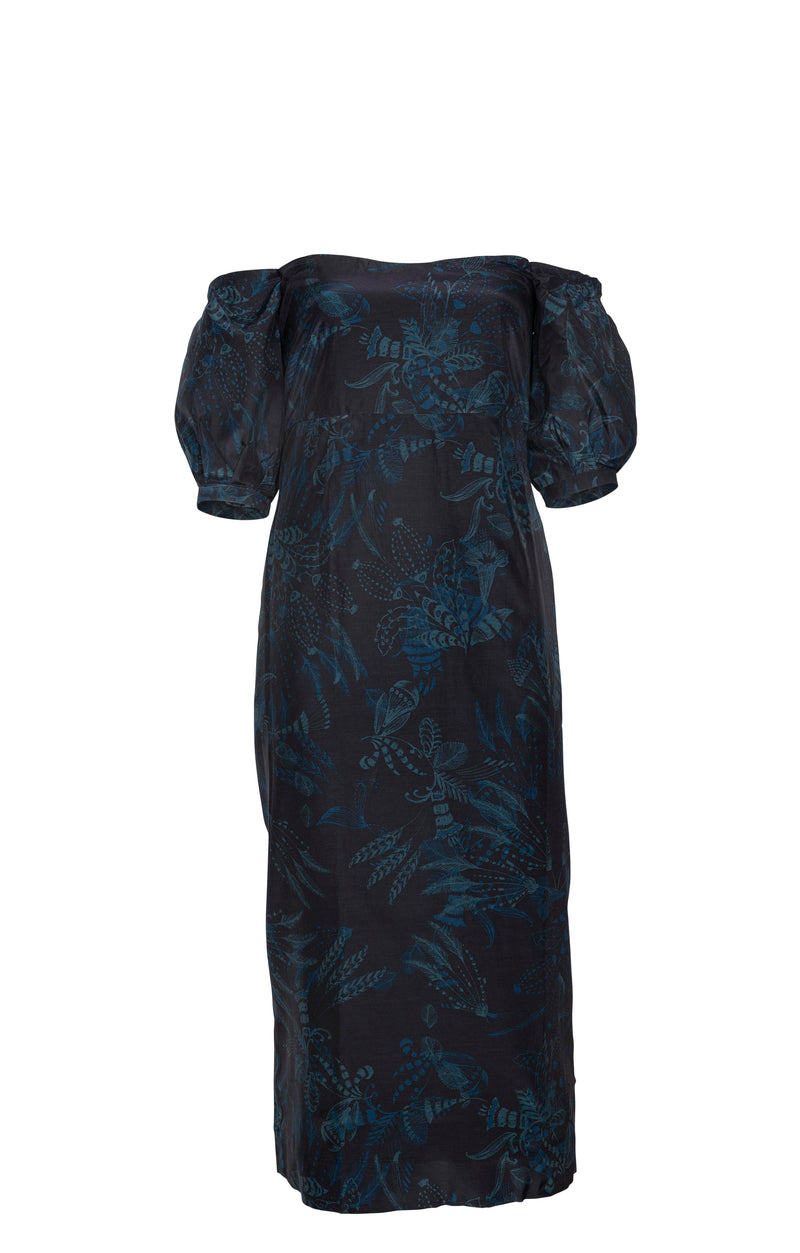 Eliza Off Shoulder Midi Dress - Navy Feather