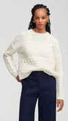 Chunky Crop Cable Sweater in Merino Wool-Cream