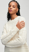 Chunky Crop Cable Sweater in Merino Wool-Cream