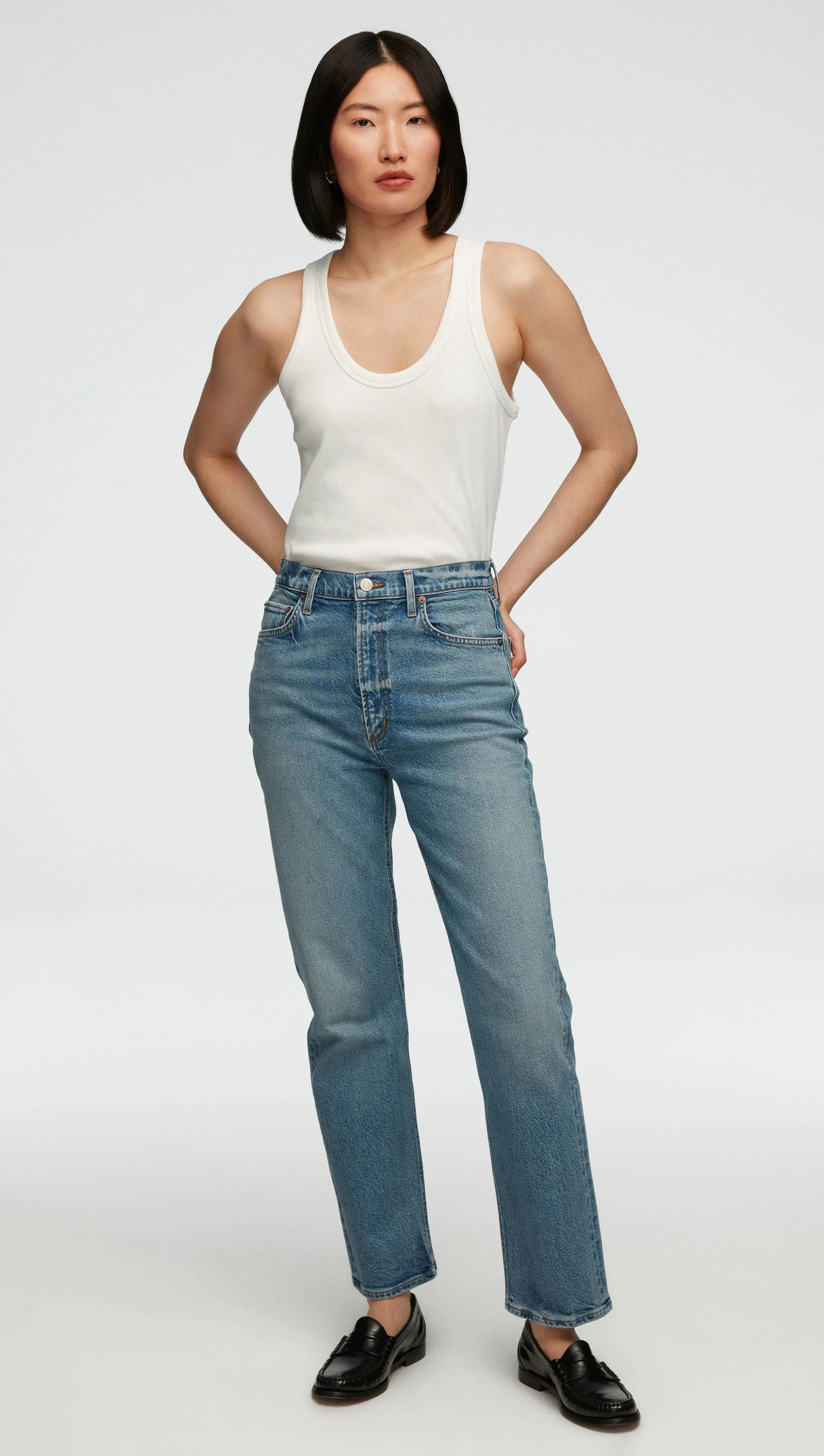 AGOLDE HIGH RISE STOVEPIPE JEANS - MEDIUM BLUE/NEPTUNE