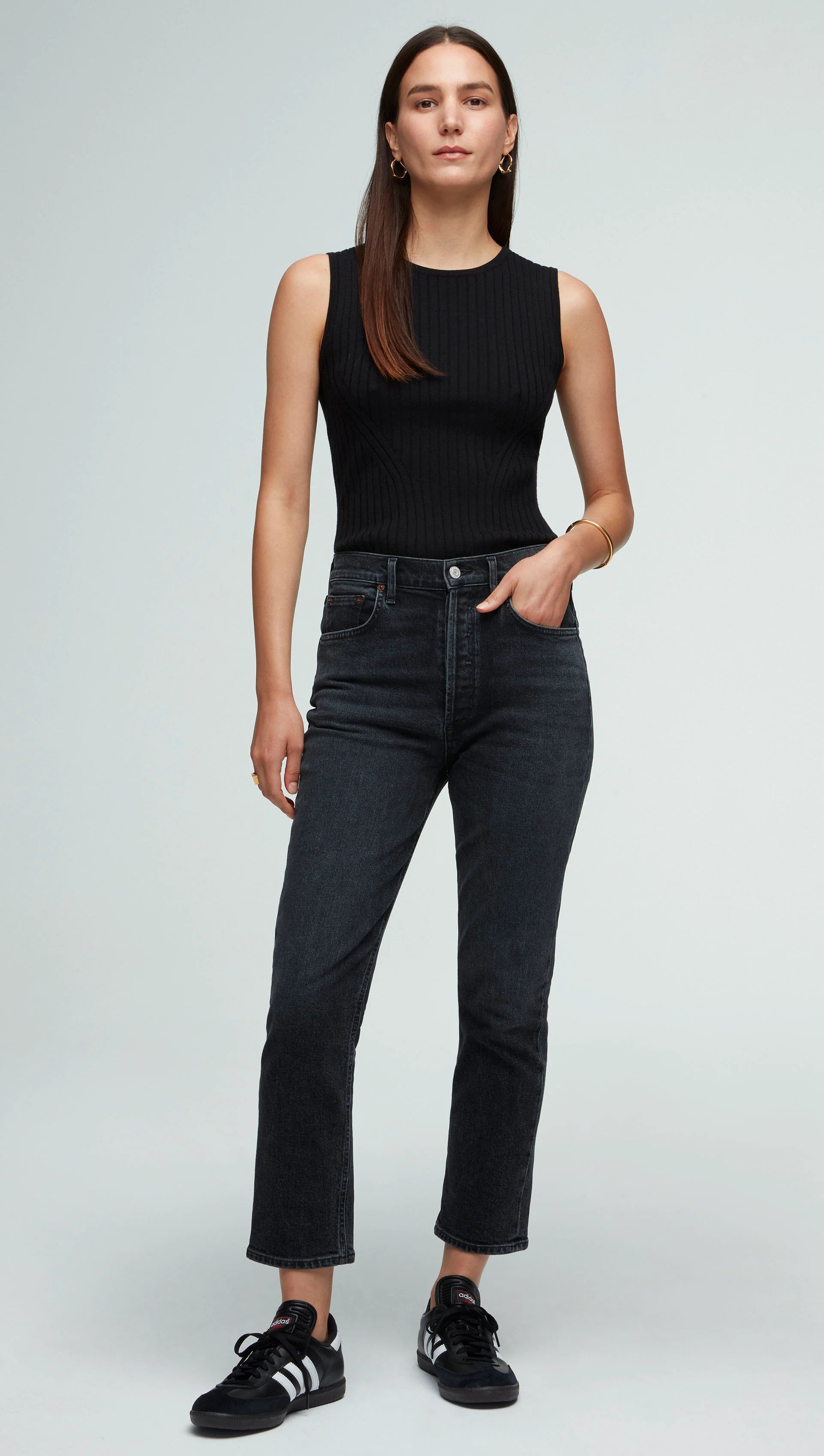 AGOLDE RILEY HIGH RISE STRAIGHT CROP JEANS - FADED BLACK/CALCULATE