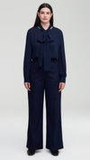 Navy Bow Blouse Double Georgette Silk