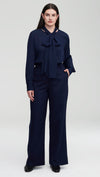 Navy Bow Blouse Double Georgette Silk