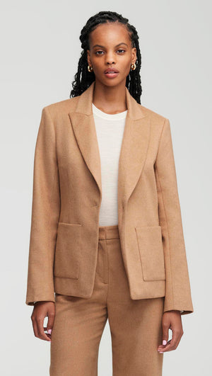 Patch Pocket Blazer in Textured Wool-Camel