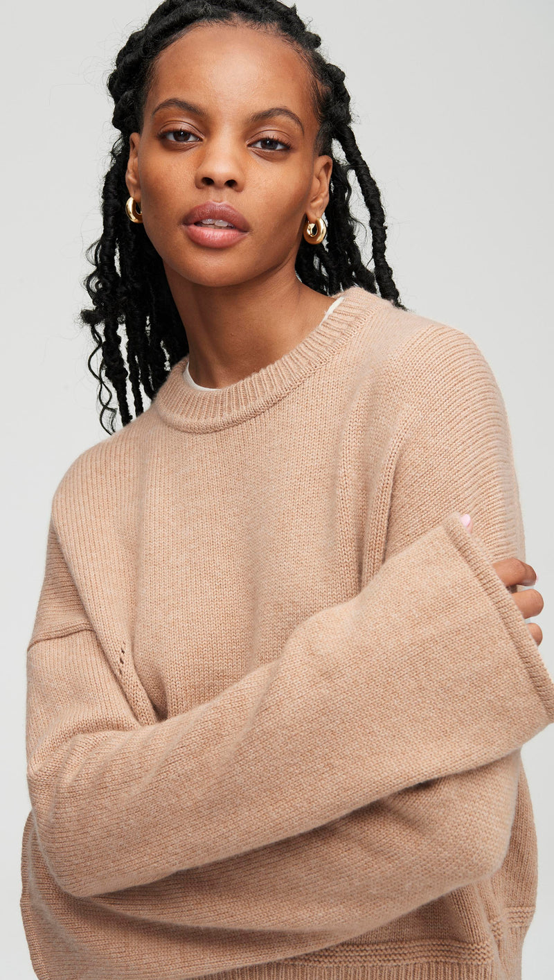 Everyday Boxy Crew in Wool-Cashmere-Camel