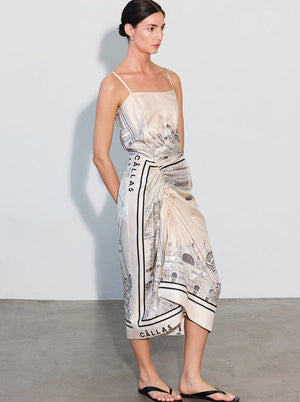 Angie Camisole Dress - Venice Print Scarf - Travertine Black & White