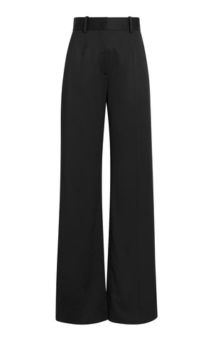 Wide Leg Cotton Suit Pant - Black
