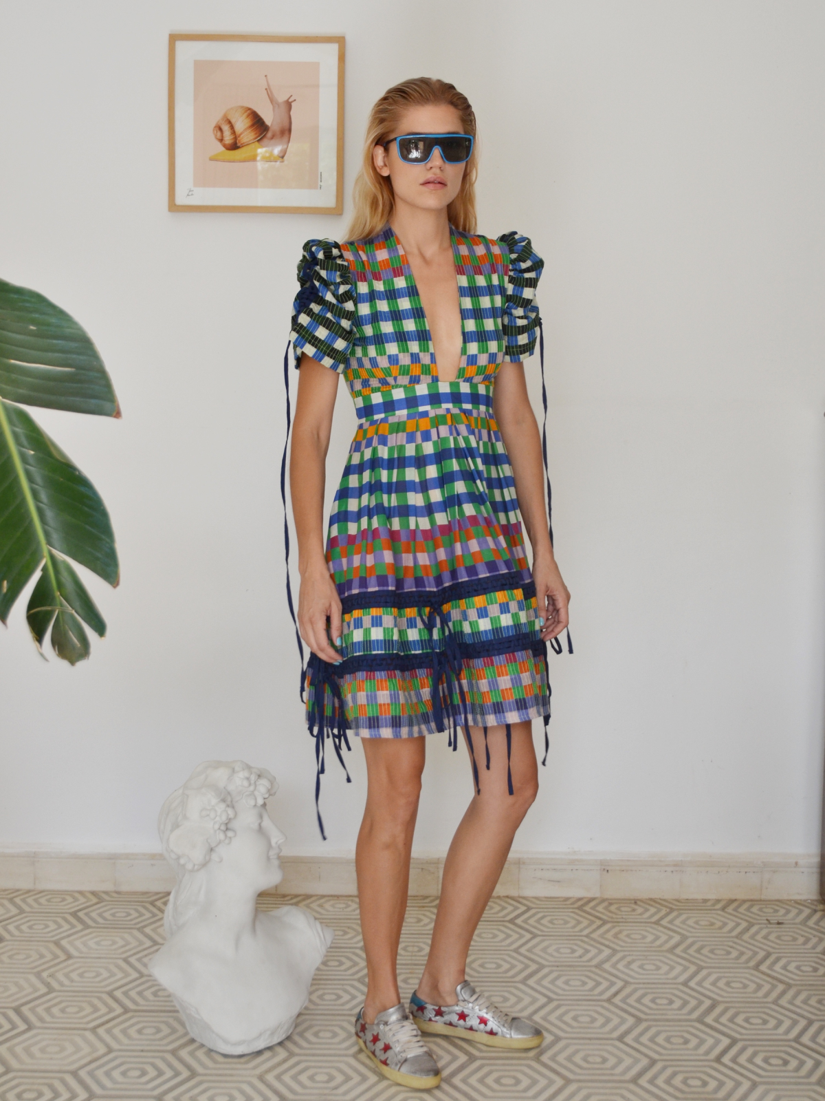 MOROCCAN SQUARE PRINT SHORT COTTON