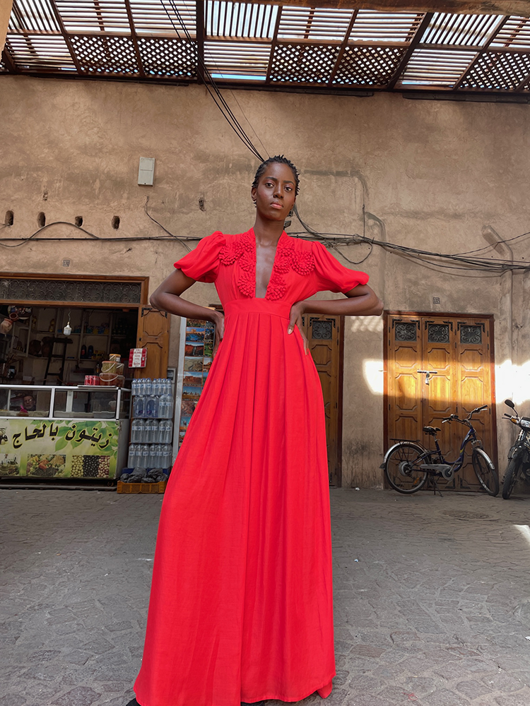 MOROCCAN DRESS FLOWER RED