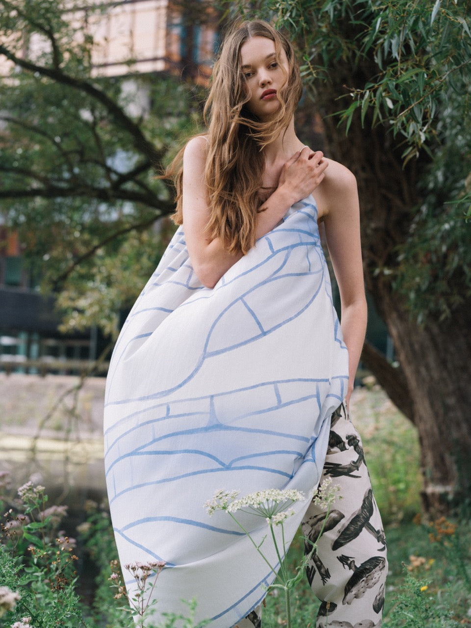 CARLA DRESS - OFF WHITE / BLUE