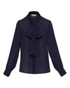 Navy Bow Blouse Double Georgette Silk