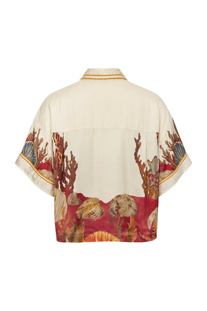 Satin Blouse with Ocean Floor Print