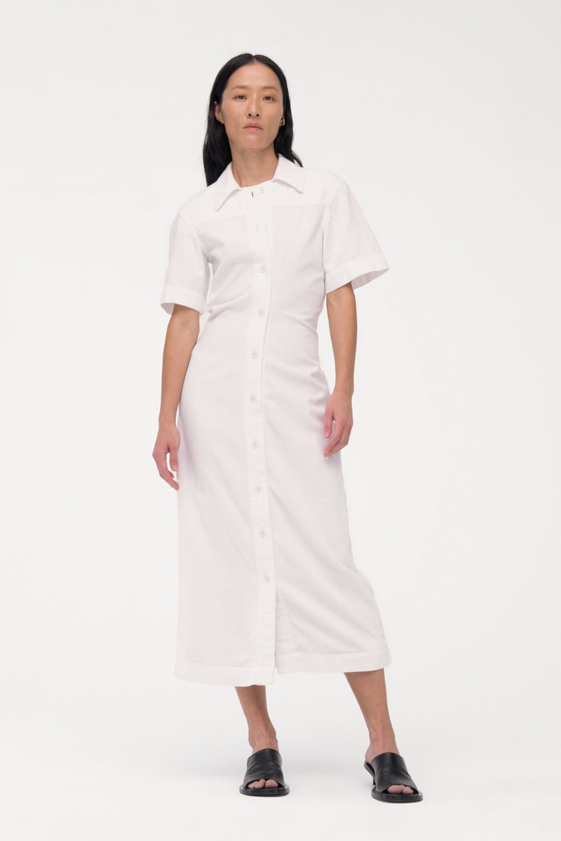 Chambray Denim Shirt Dress - Off White
