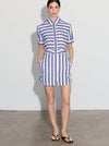 Candide - Short Sleeve Yoke Detail Mini Dress - Blue & White Stripe
