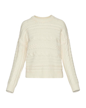 Chunky Crop Cable Sweater in Merino Wool-Cream