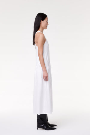 Dropwaist Cotton Gathered Tank Dress - White
