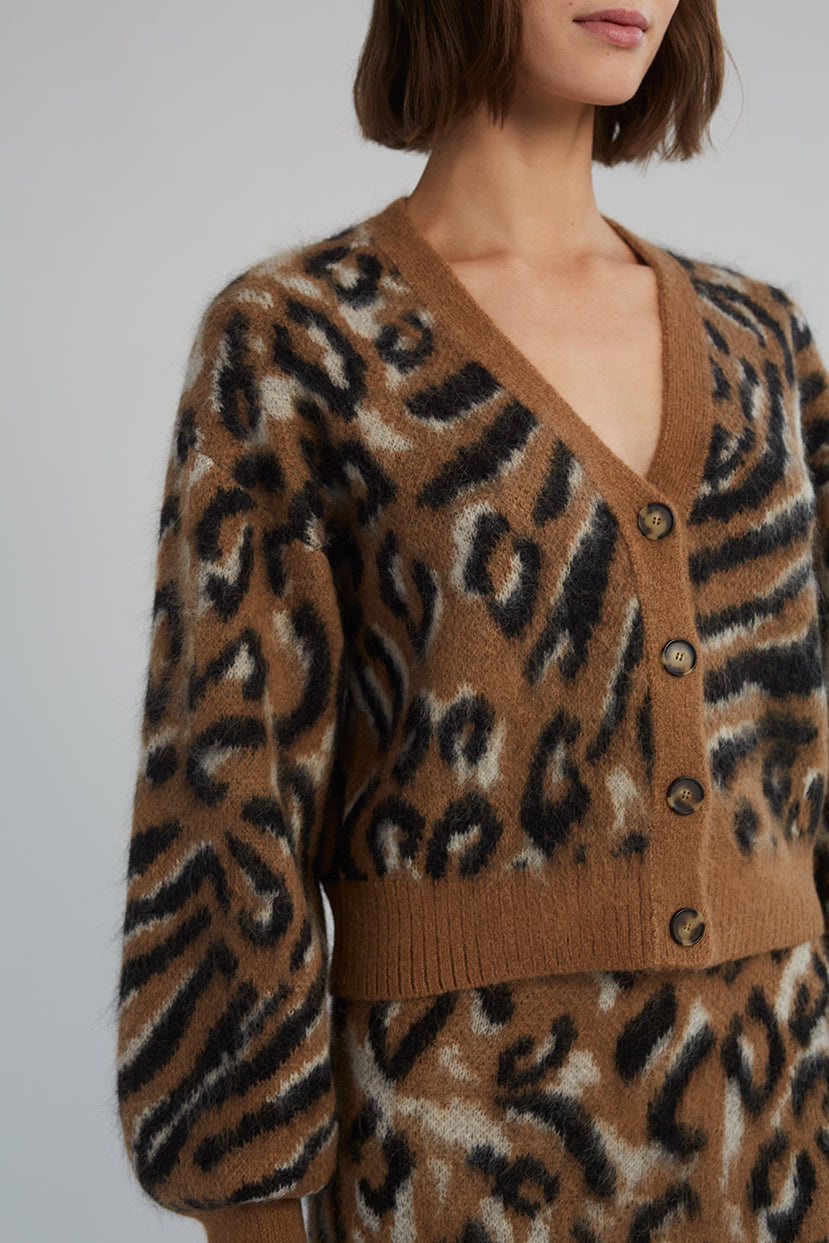 Eleven Six Aviana Cardi in Camel, Black & Ivory