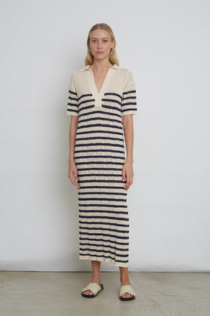 Emmie Stripe Dress - Ivory/Navy Stripe