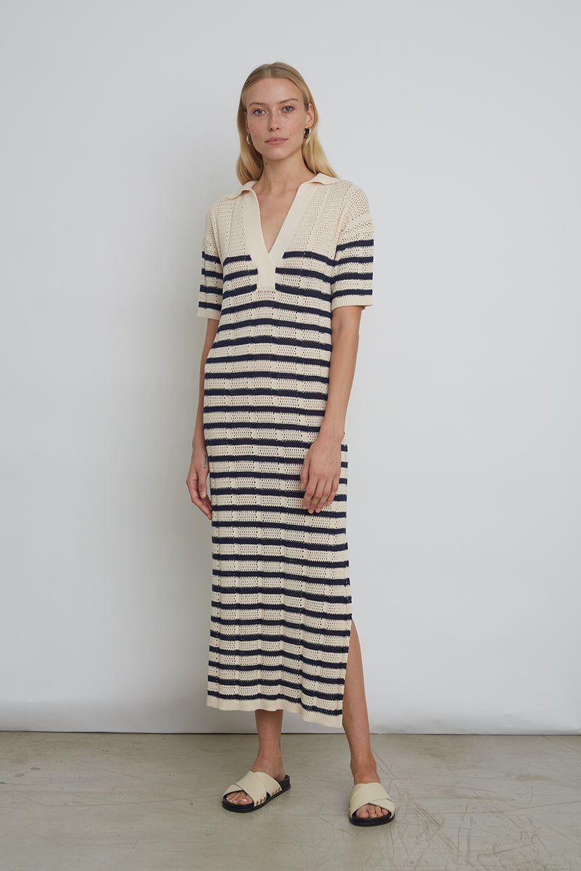 Emmie Stripe Dress - Ivory/Navy Stripe