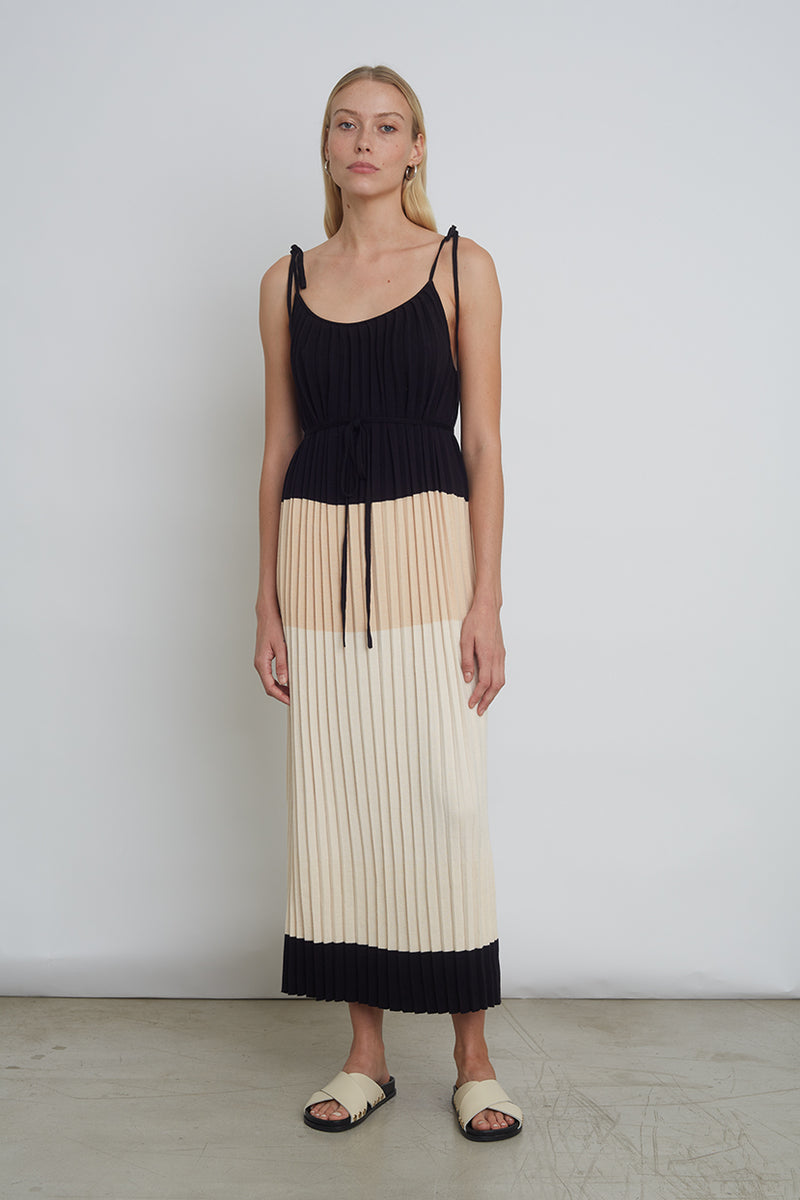 Simone Color Block Dress - Black/Sand/Ivory/Combo