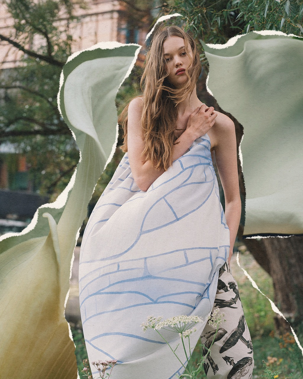 CARLA DRESS - OFF WHITE / BLUE