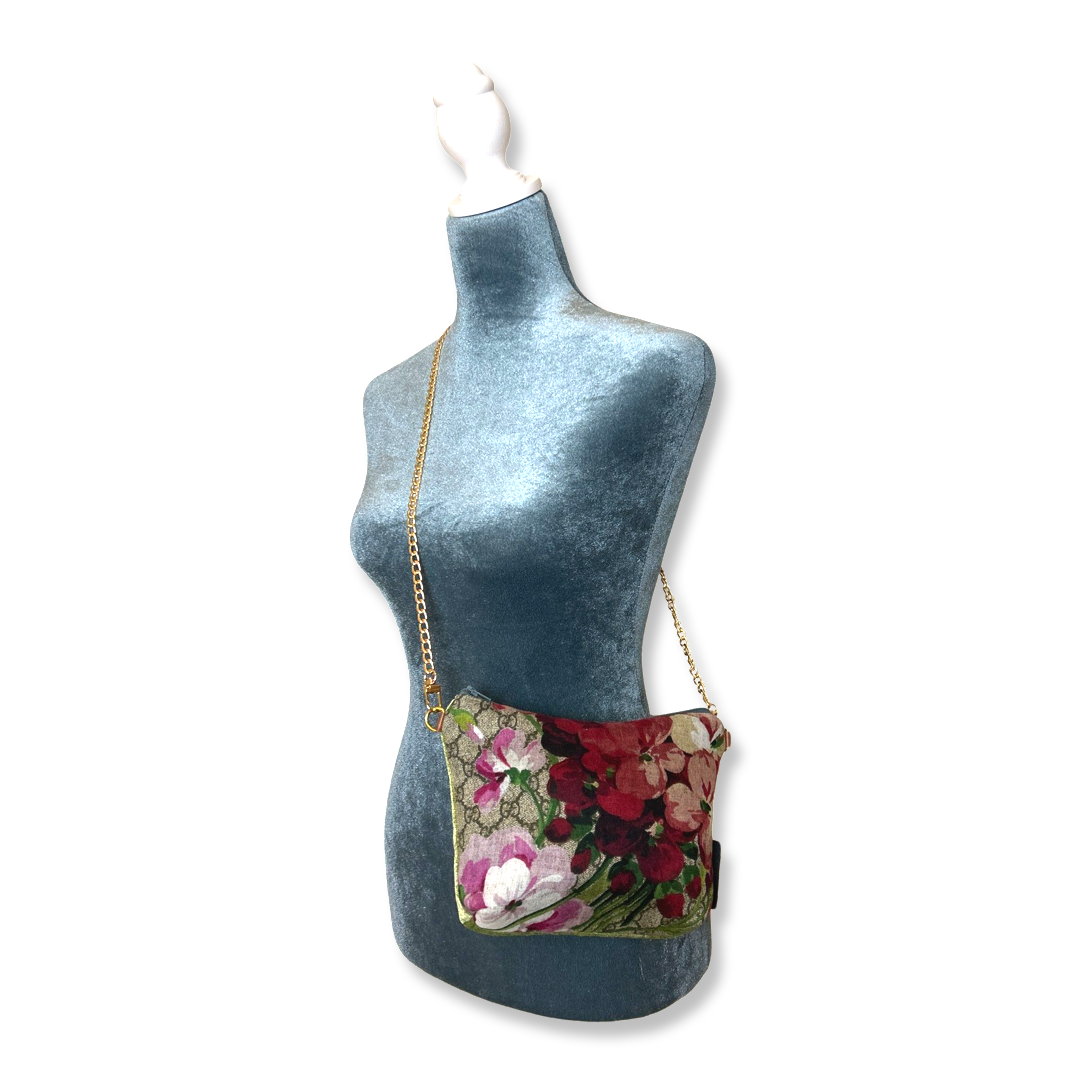 Vintage Gucci Crossbody Bag GG Logo Blooms Pink Vintage Scarf Crossbody Bag at Vintage Luxe Up